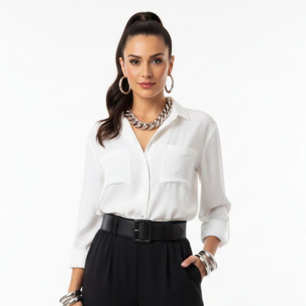 Diane Von Furstenberg White Button‎ Up Long Sleeve Blouse Top 12